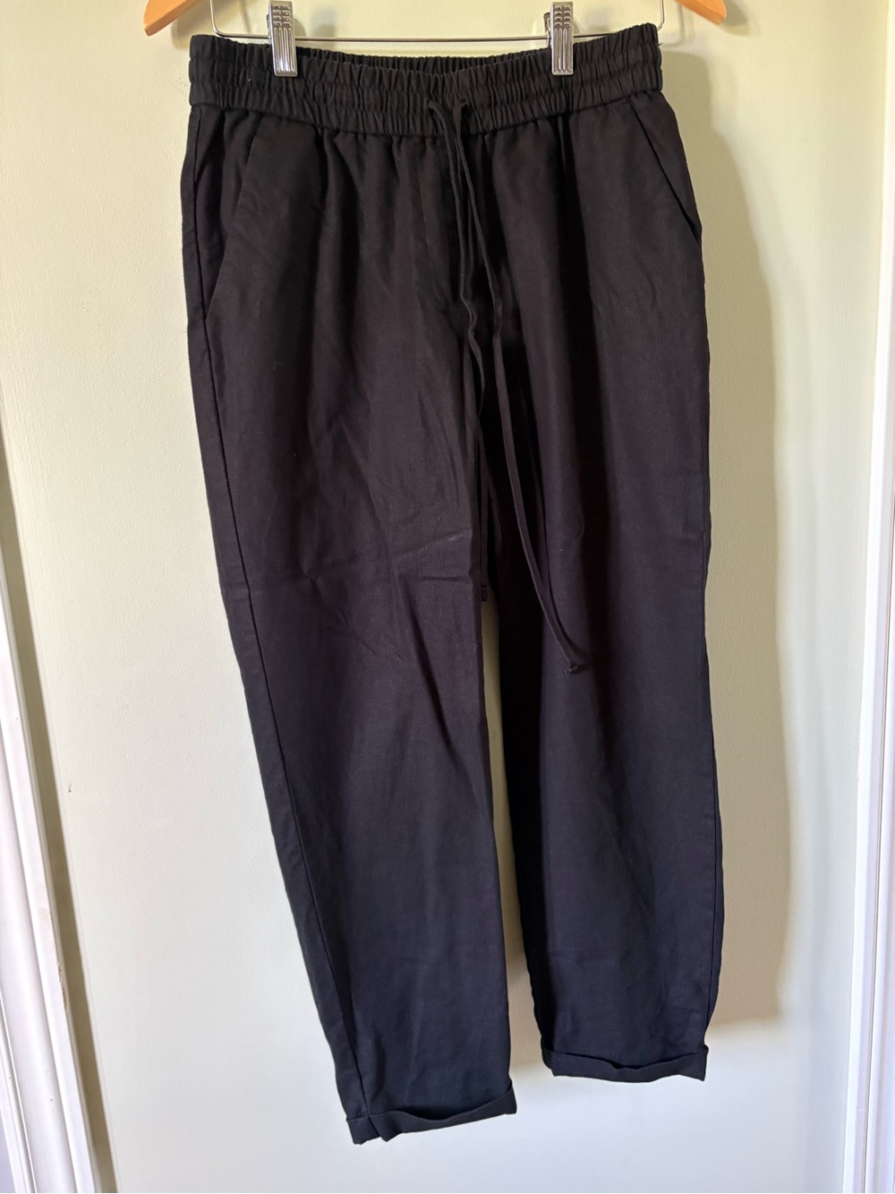 J Crew Womens Black Elastic Waist Drawstring Pants Linen 4